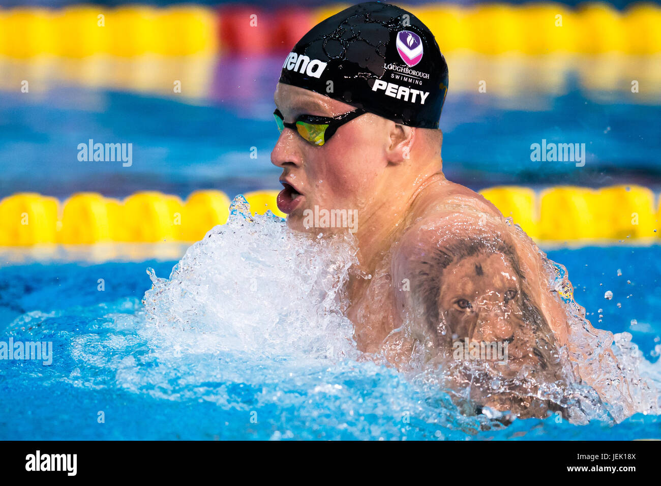 Adam Peaty competes in the 50m Breaststroke at the British Swimming Championships at Ponds Forge, Sheffield on April, 18, 2017. Stock Photo