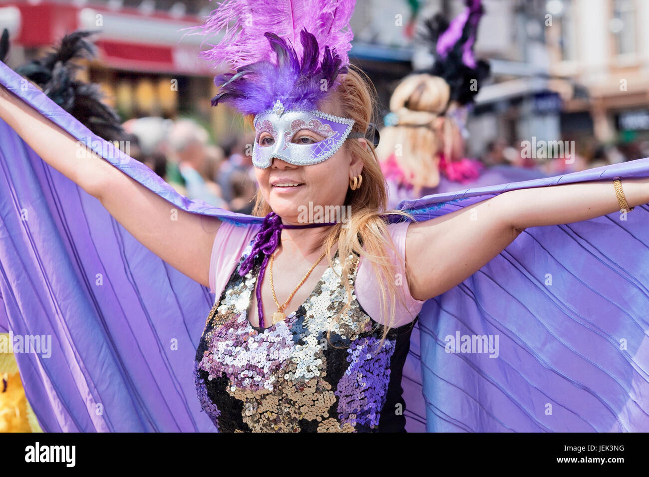 TILBURG, THE NETHERLANDS – JULY 3. Woman participate at the T-parade in Tilburg, a summer festival which aims people to demonstrate their culture. Stock Photo