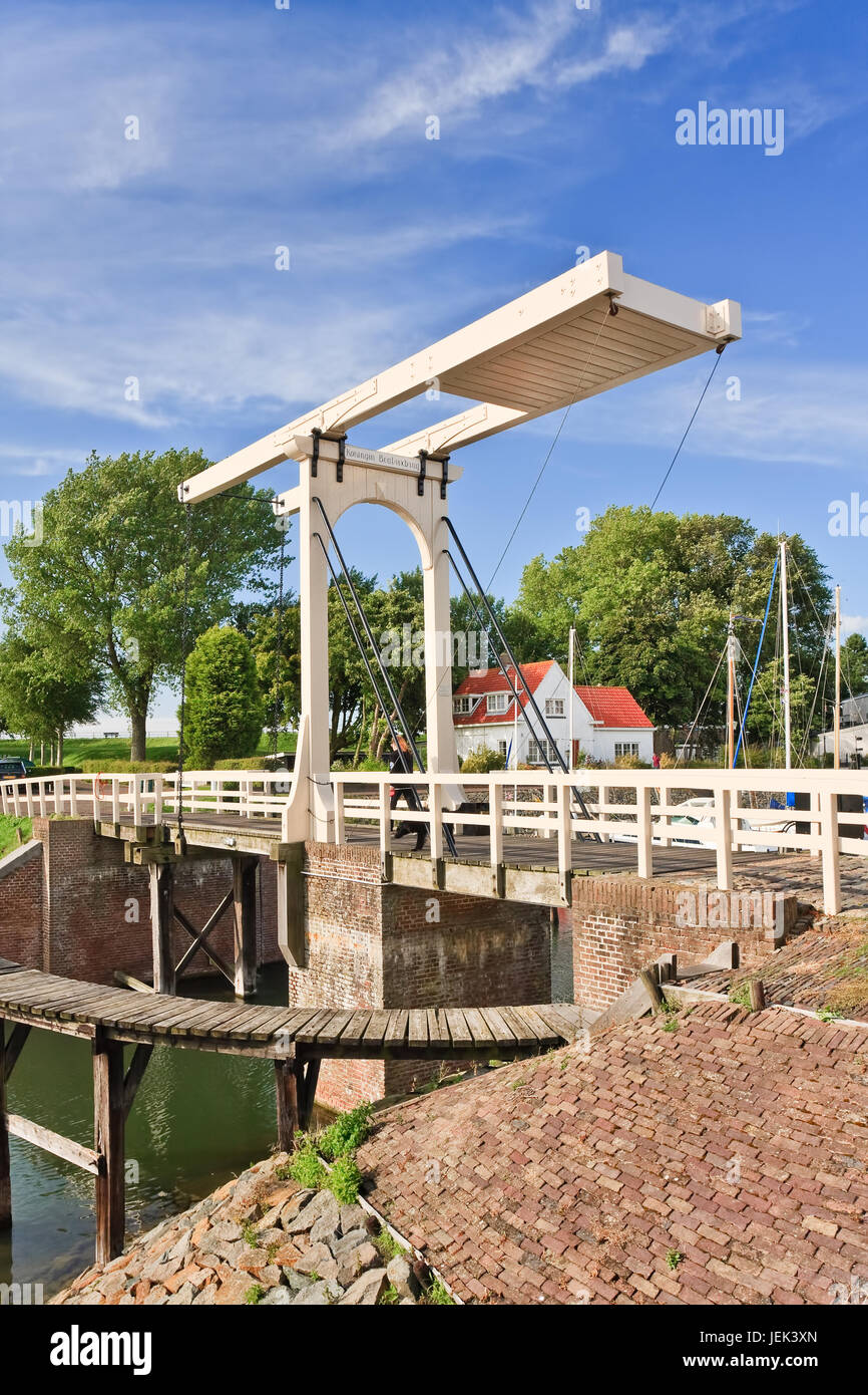 The famous ancient Queen Beatrix bridge in Veere, Netherlands. Stock Photo