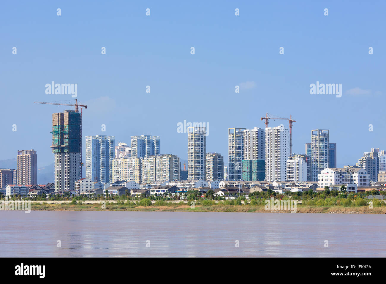 Luxury apartment buildings with a river view, Wenzhou, Zhejiang