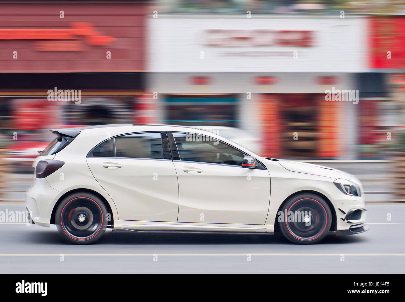YIWU-CHINA-JAN. 19, 2016. Mercedes-Benz A-Class AMG. Mercedes-Benz is on its way to overtake BMW as the world’s top-selling luxury automaker. Stock Photo