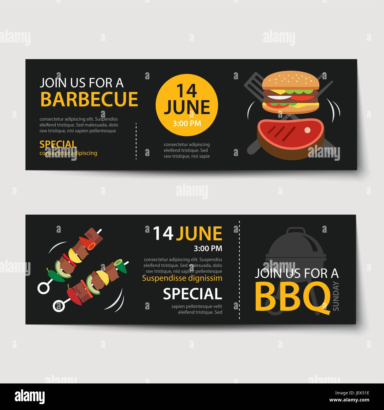 barbecue invitation party template flat design set stock vector art