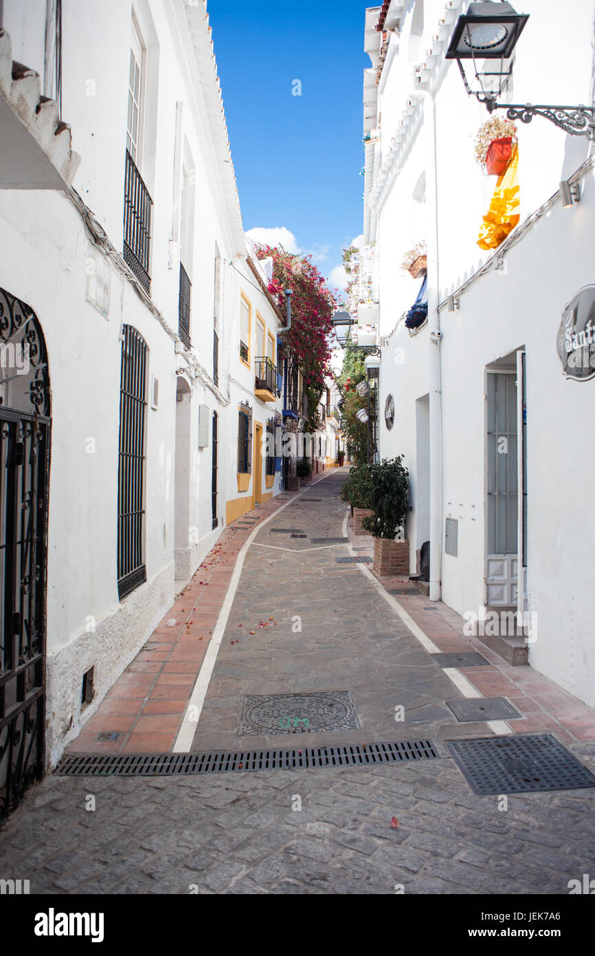 beautiful empty white alley in spain Stock Photo