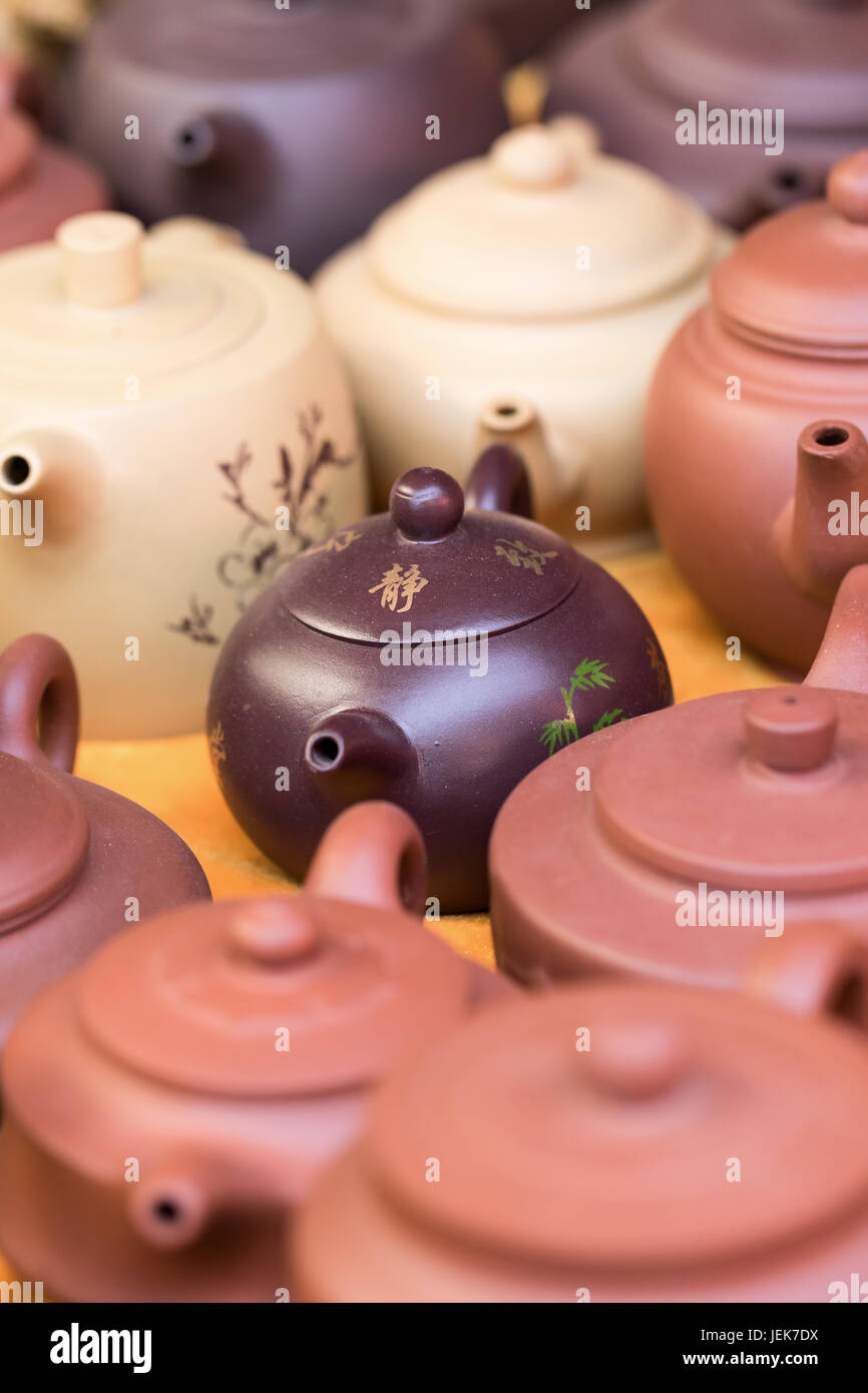 BEIJINGMAY 29, 2016. Collection of teapots at Panjiayuan market