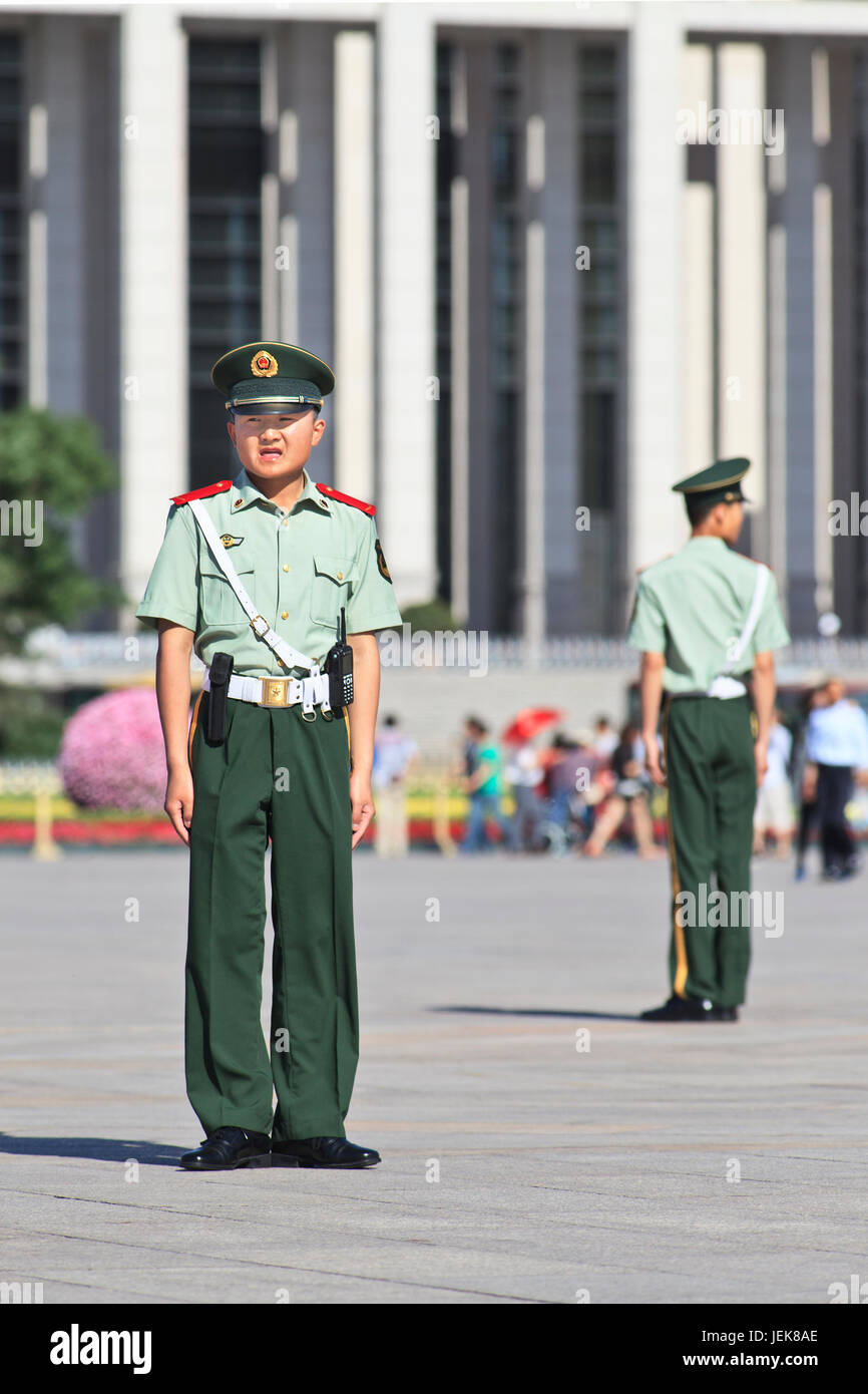 BEIJING–MAY 29. Honor guards at Tiananmen. Honor guards are provided by the People's Liberation Army at Tiananmen Square for flag-raising ceremony. Stock Photo