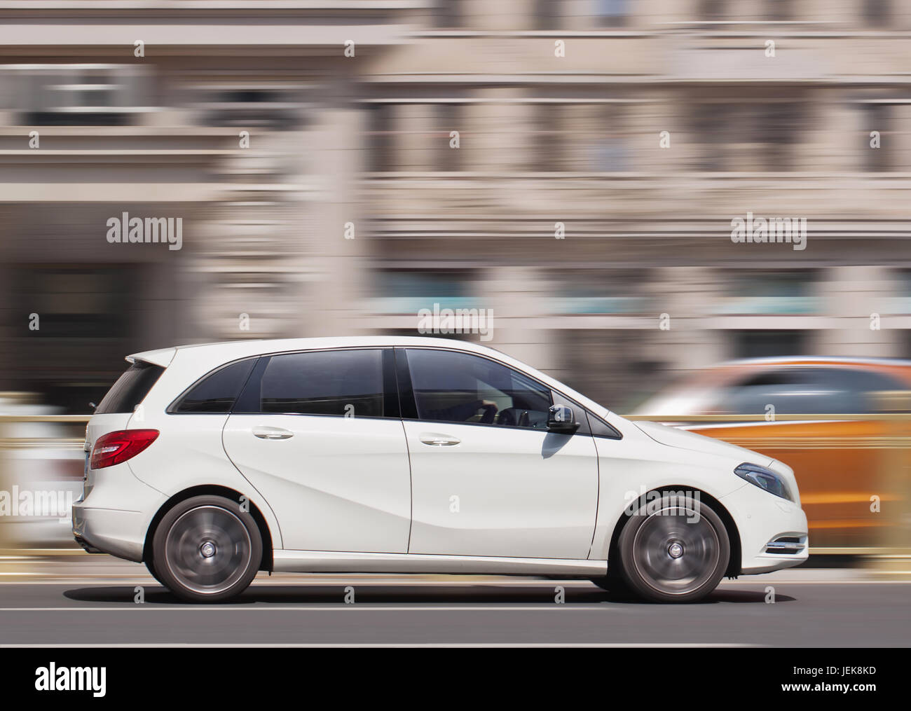 BEIJING-MARCH 30, 2016. White Mercedes-Benz A-Class. Mercedes-Benz is on its way to overtake BMW as the world’s top-selling luxury automaker. Stock Photo