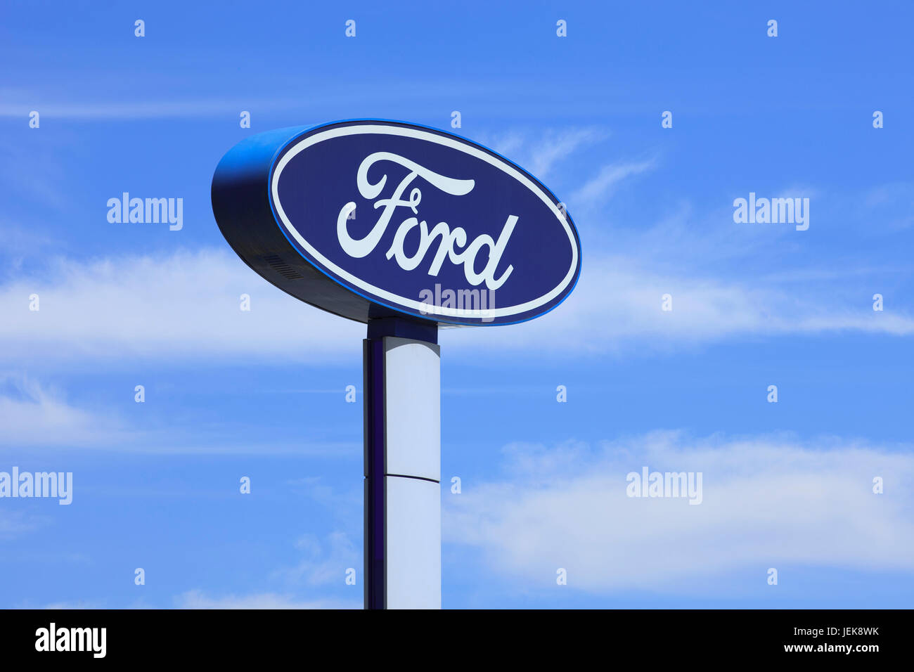 BEIJING-JULY 3. Ford signage. Founded by Henry Ford, June 16, 1903, Ford is the second largest U.S. based automaker, fifth-largest in the world. Stock Photo