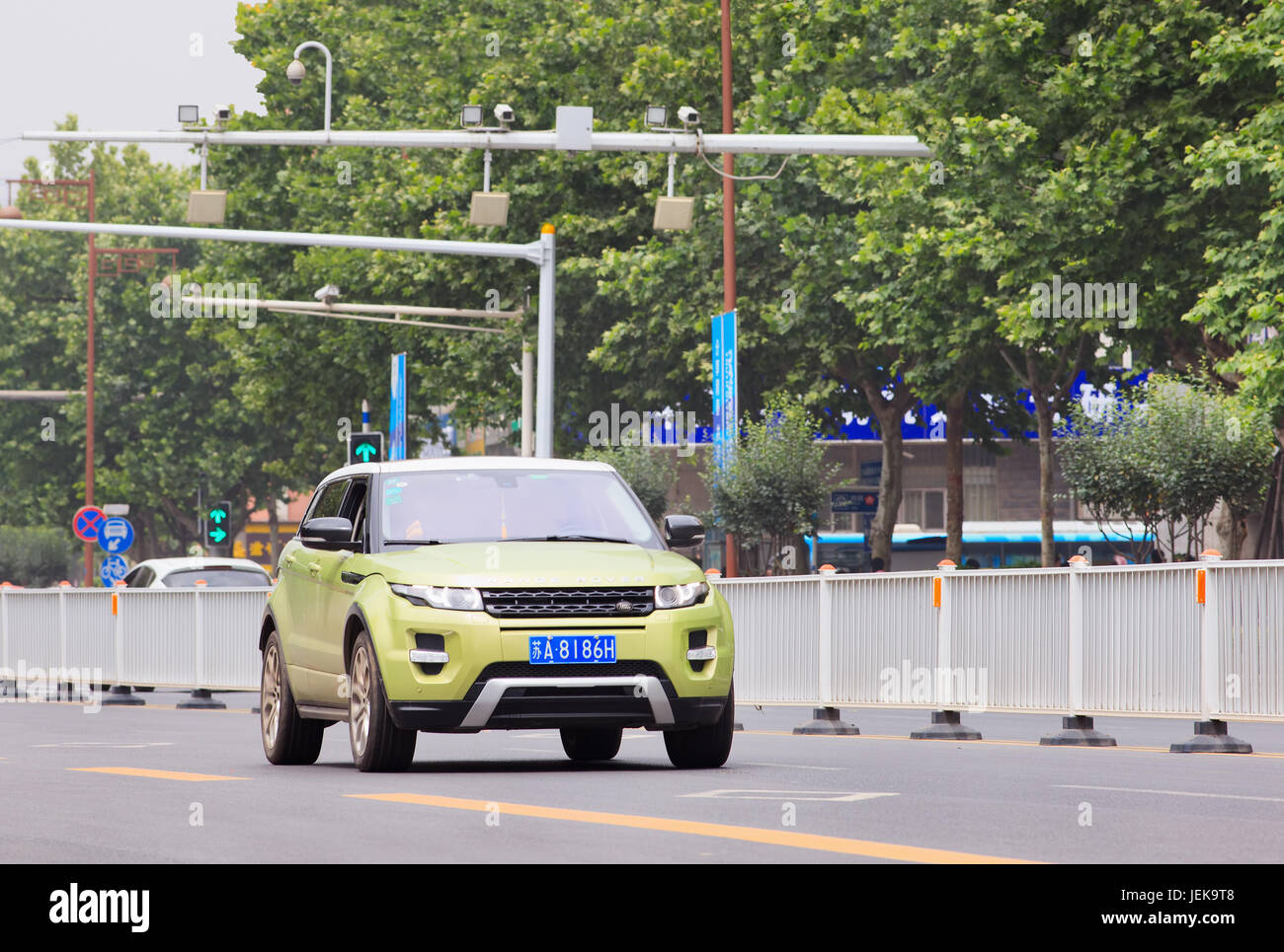 NANJING-MAY 25, 2014. Range Rover Evoque SUV downtown. Land Rover plans to complain to Chinese officials about the Landwind copy of its Evoque SUV. Stock Photo