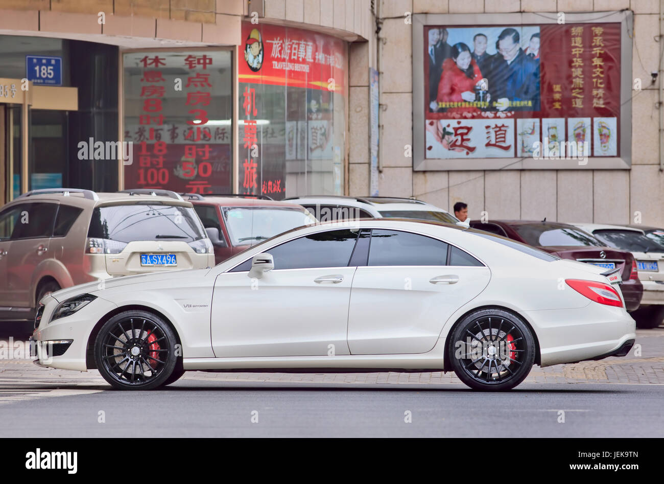NANJING-MAY 25, 2014. Mercedes-Benz CLS 63 AMG. AMG is the official Mercedes-Benz house tuner which offers a full palette of high performance cars. Stock Photo