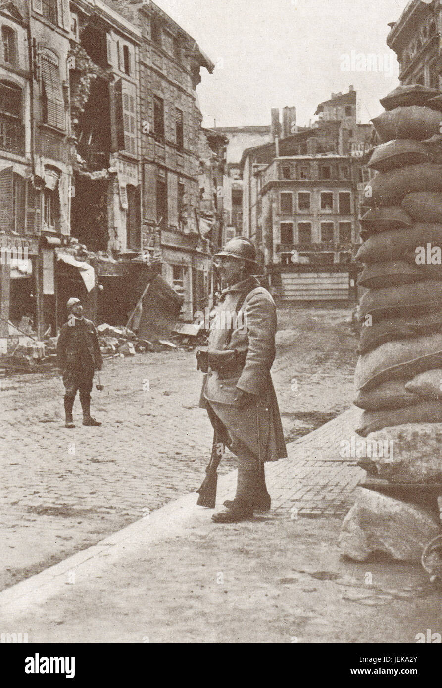 A corner of Verdun during German bombardment, WW 1, 1916 Stock Photo
