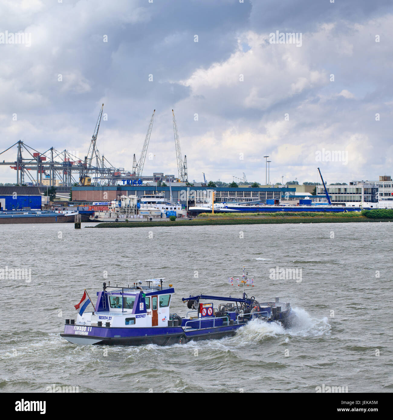 ROTTERDAM-AUGUST 7, 2012. Tank vessel Fiwado 11 in the Port of Rotterdam, the largest sea port in Europe. Stock Photo