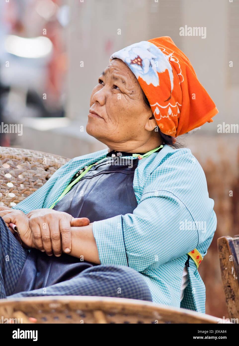 SANYA-JAN. 14, 2008. Elder Hui muslim woman. 20,000 Hui muslims live in Sanya, offspring of Arab traders from 16th century. Stock Photo