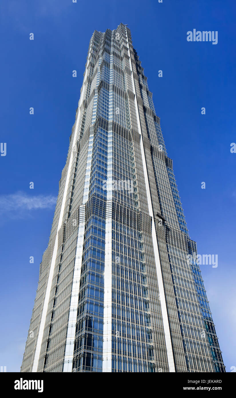 Jinmao Tower, an 88-story skyscraper in Lujiazui area of Pudong district of Shanghai. It contains a shopping mall, offices and the Grand Hyatt Hotel. Stock Photo