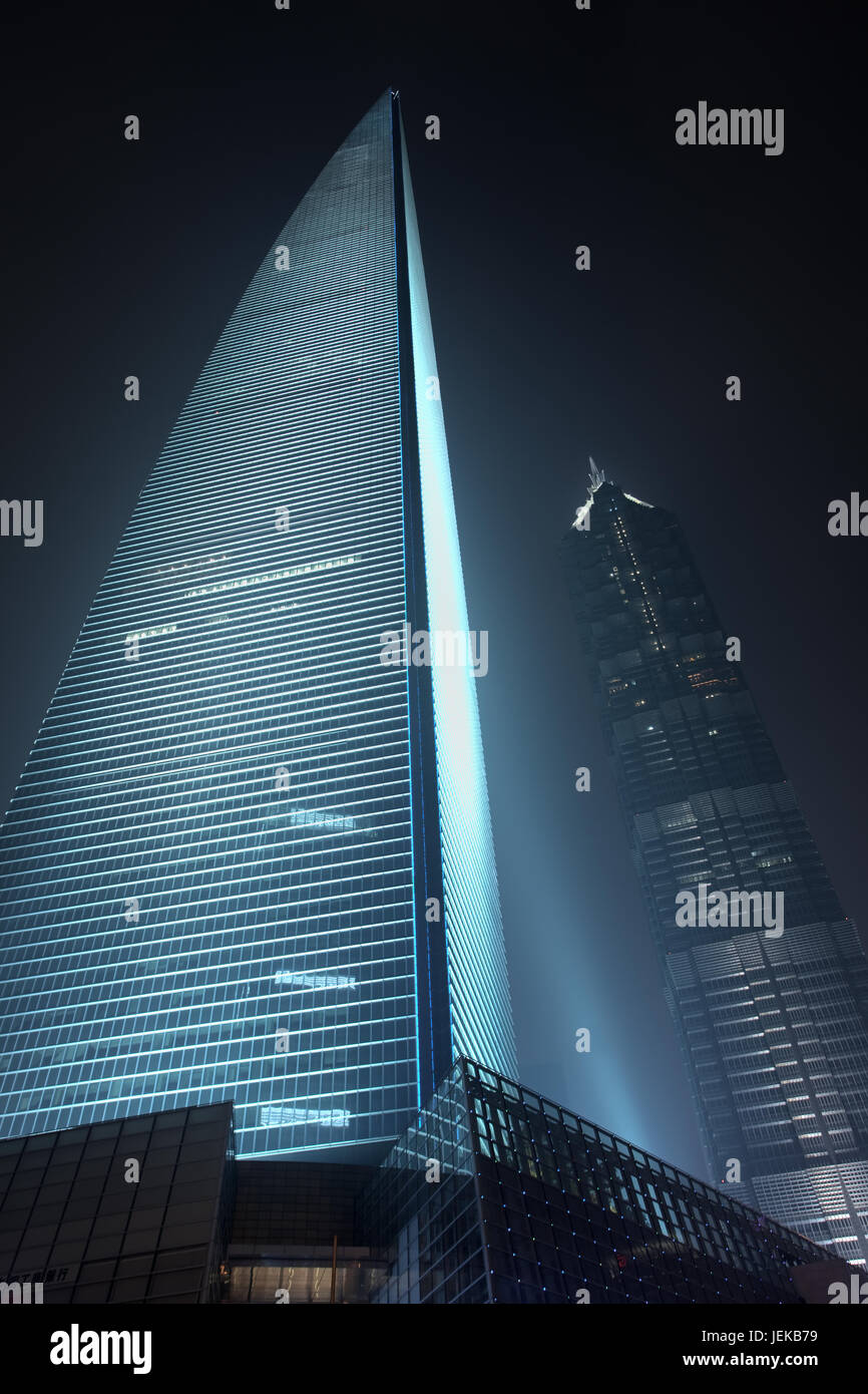 Shanghai World Financial Center (SWFC) and Jin Mao Tower (background). SWFC at Lujiazui, Pudong district, is one of the world's talles buildings. Stock Photo