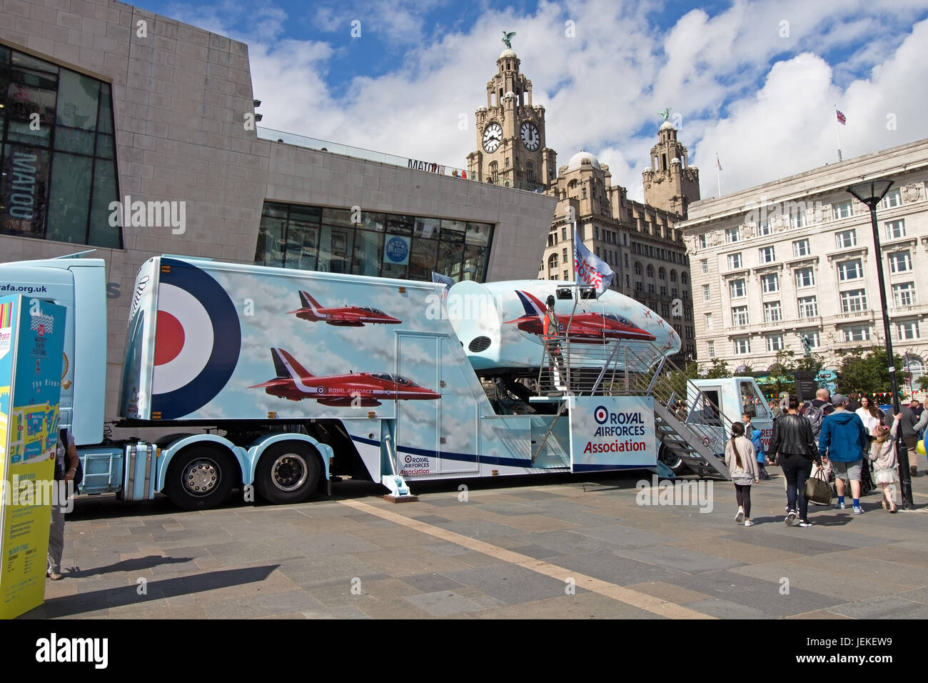 The Red Arrows flight simulator at the Pier Head in Liverpool UK for the Armed Forces Day Celebrations 2017 Stock Photo