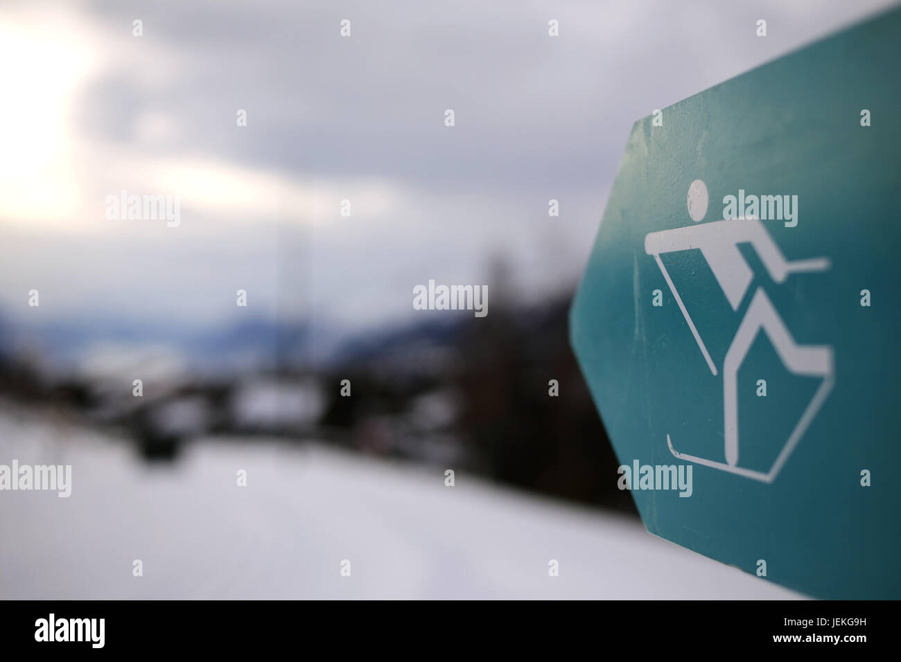 Crosscountry skiing sign, Switzerland Stock Photo Alamy