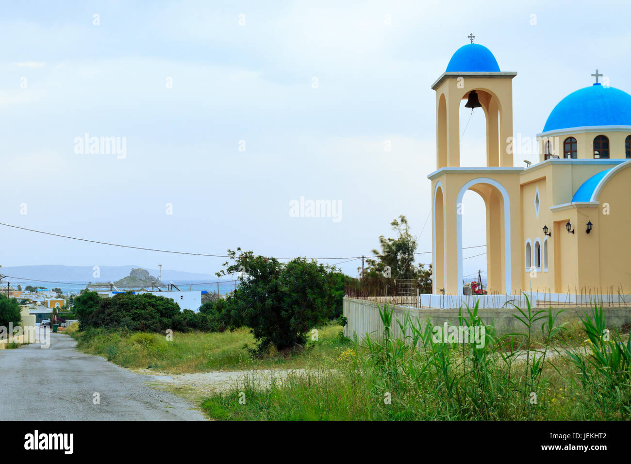 Small church in Kefalos village on Kos island in Greece. Stock Photo