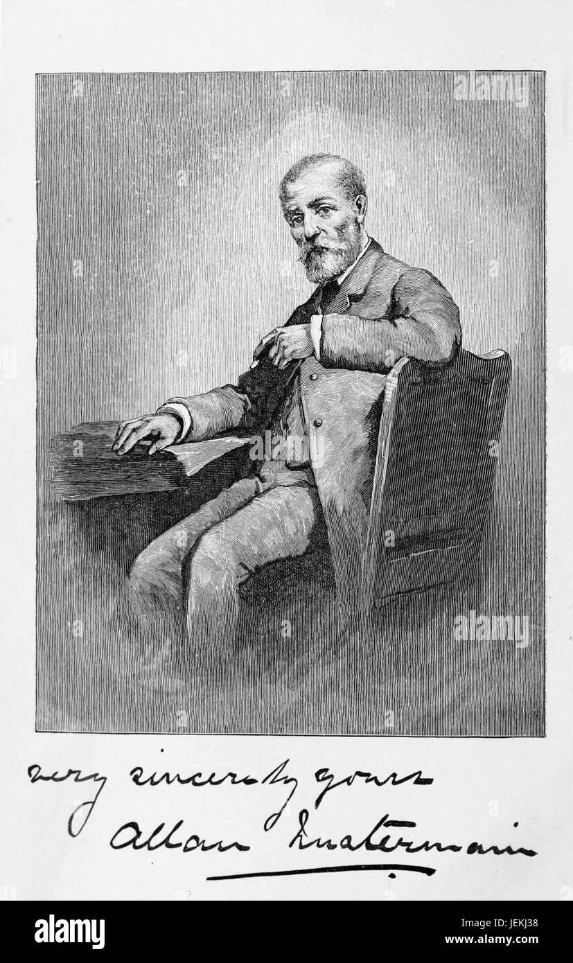ALLAN QUARTERMAIN fictional character from  H . Rider Haggard's 1885 novel Kings Solomon's Mines. Illustration by Charles Kerr from the 1887 edition. Stock Photo