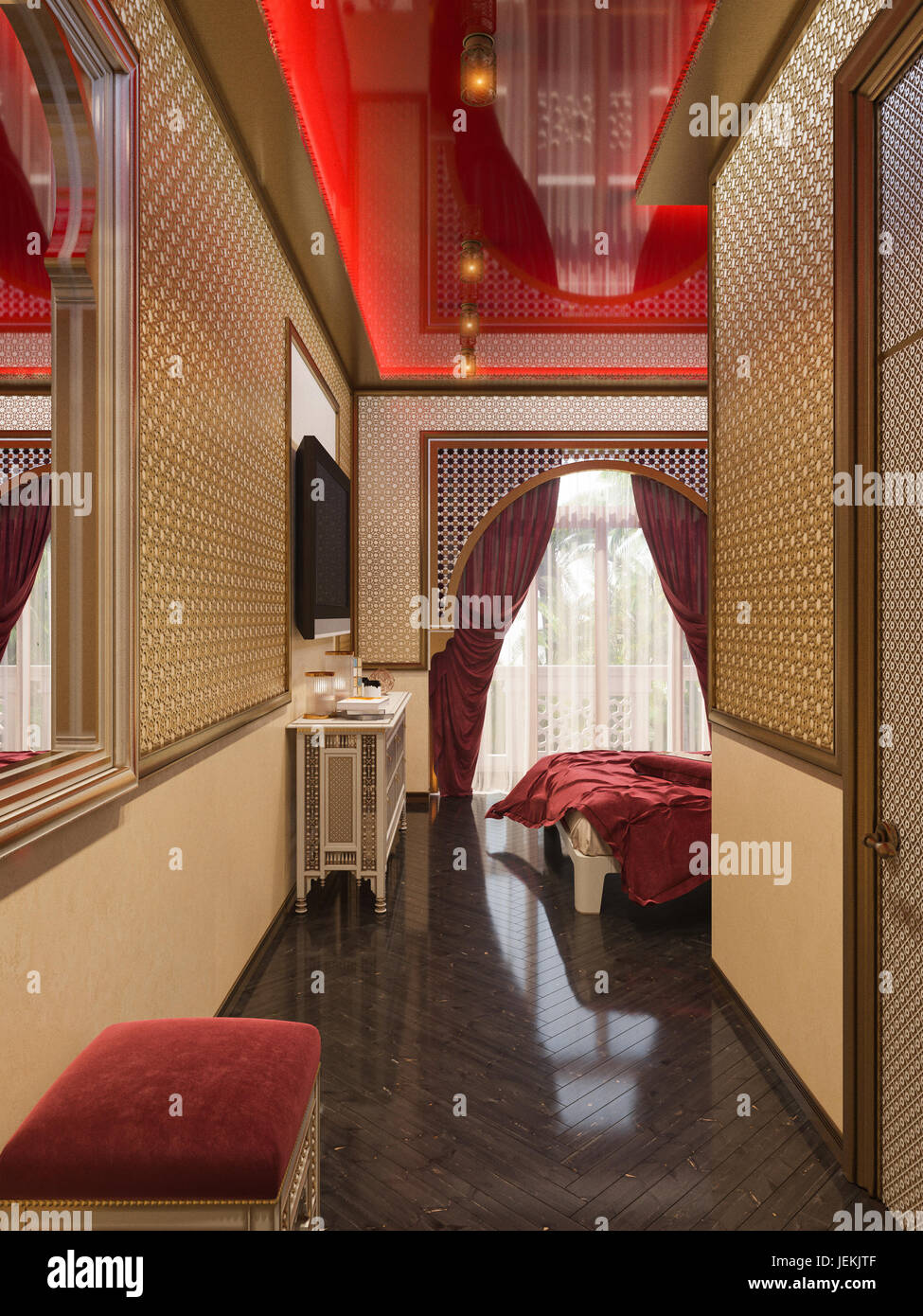 3d Illustration Interior Design Of A Hotel Room In A