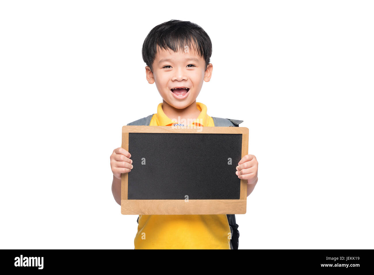 Young asian boy smile holding chalkboard over white Stock Photo - Alamy