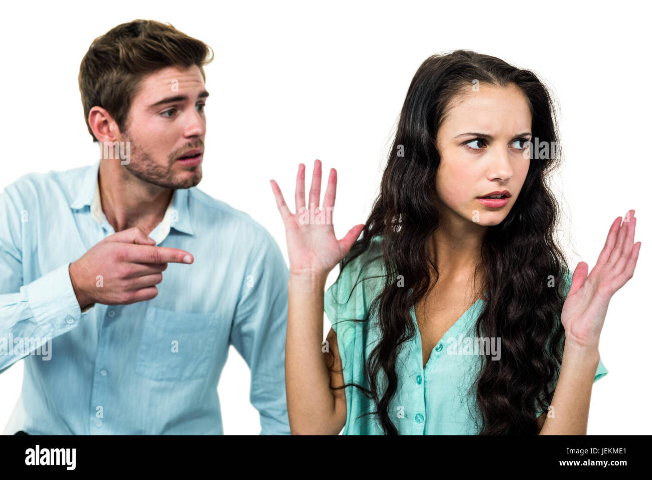 Couple sitting on chairs having argument Stock Photo - Alamy