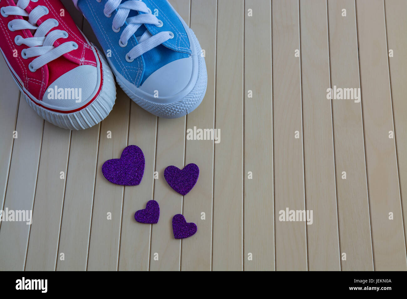two different color sneakers