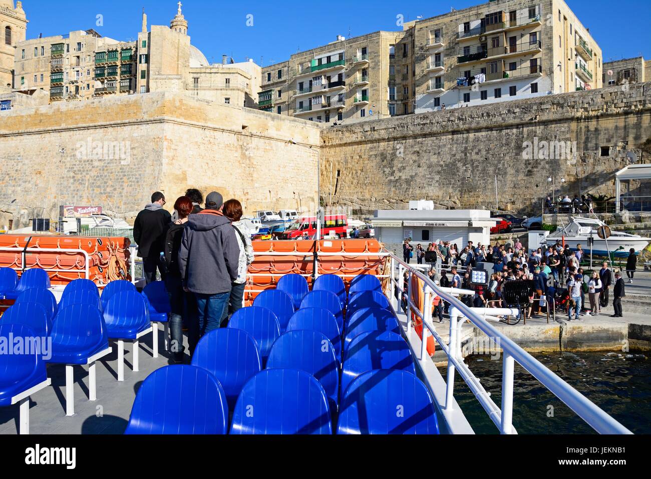 Passengers disembarking a ferry just returned from Sliema, Valletta, Malta, Europe. Stock Photo