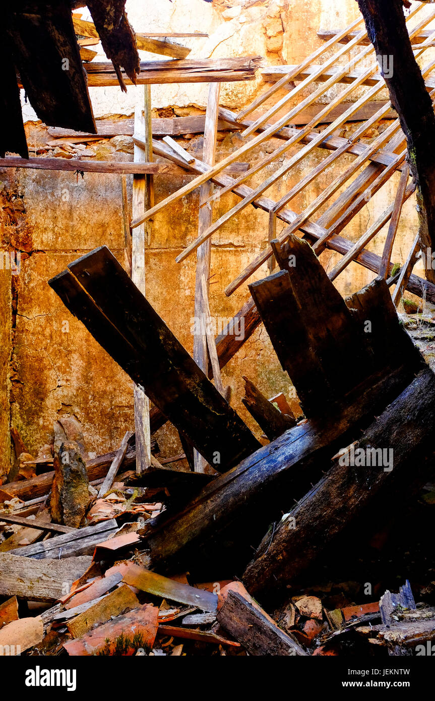 Interior of a collapsed building Stock Photo