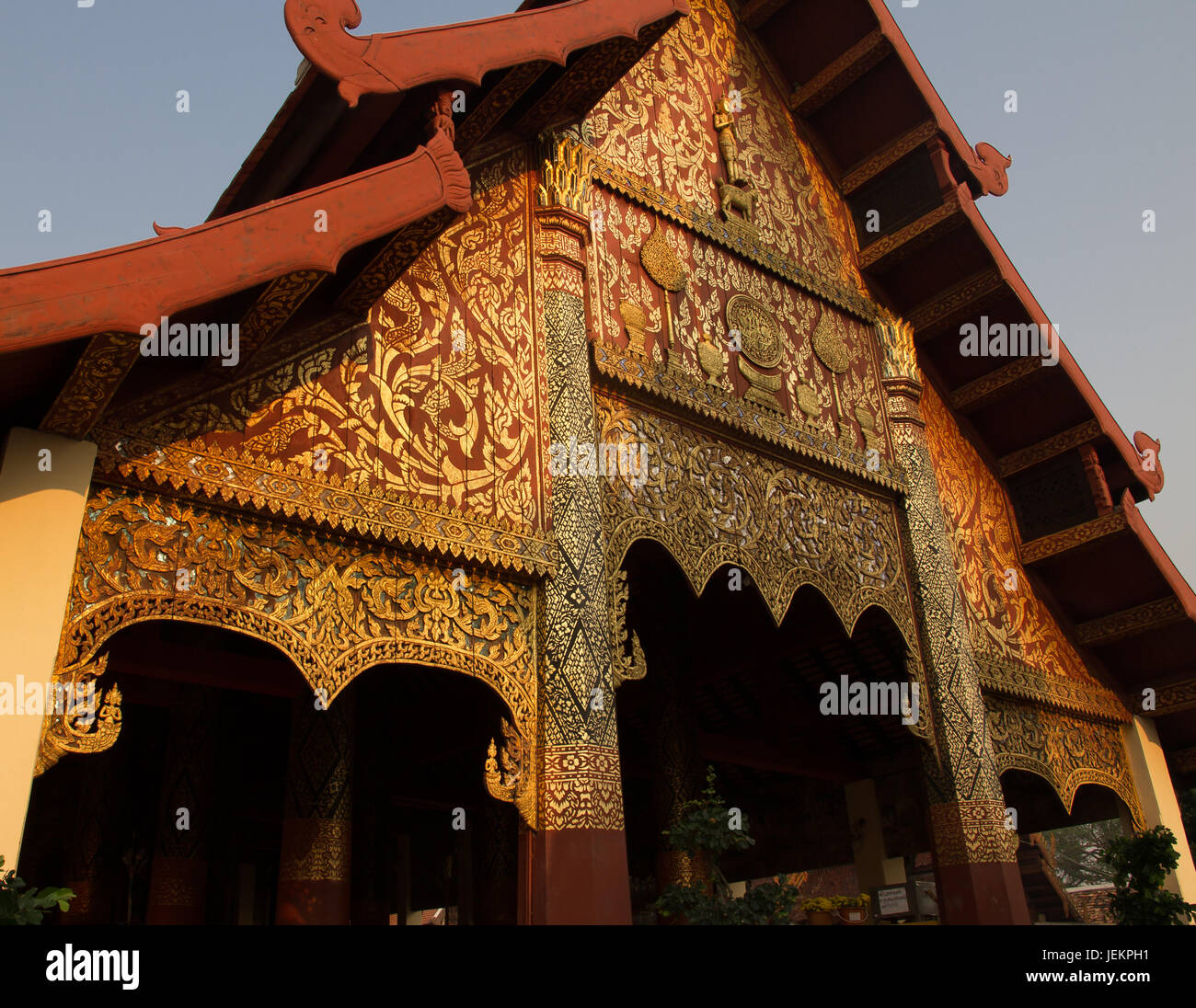 Lanna style building of Wat Phra That Lampang Luang temple Stock Photo