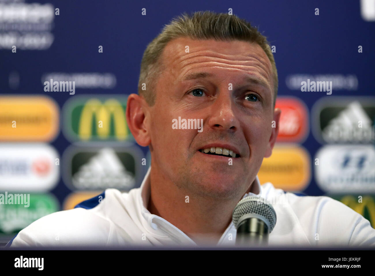England U21 manager Aidy Boothroyd during the press conference at Cracovia Stadium, Krakow Stock