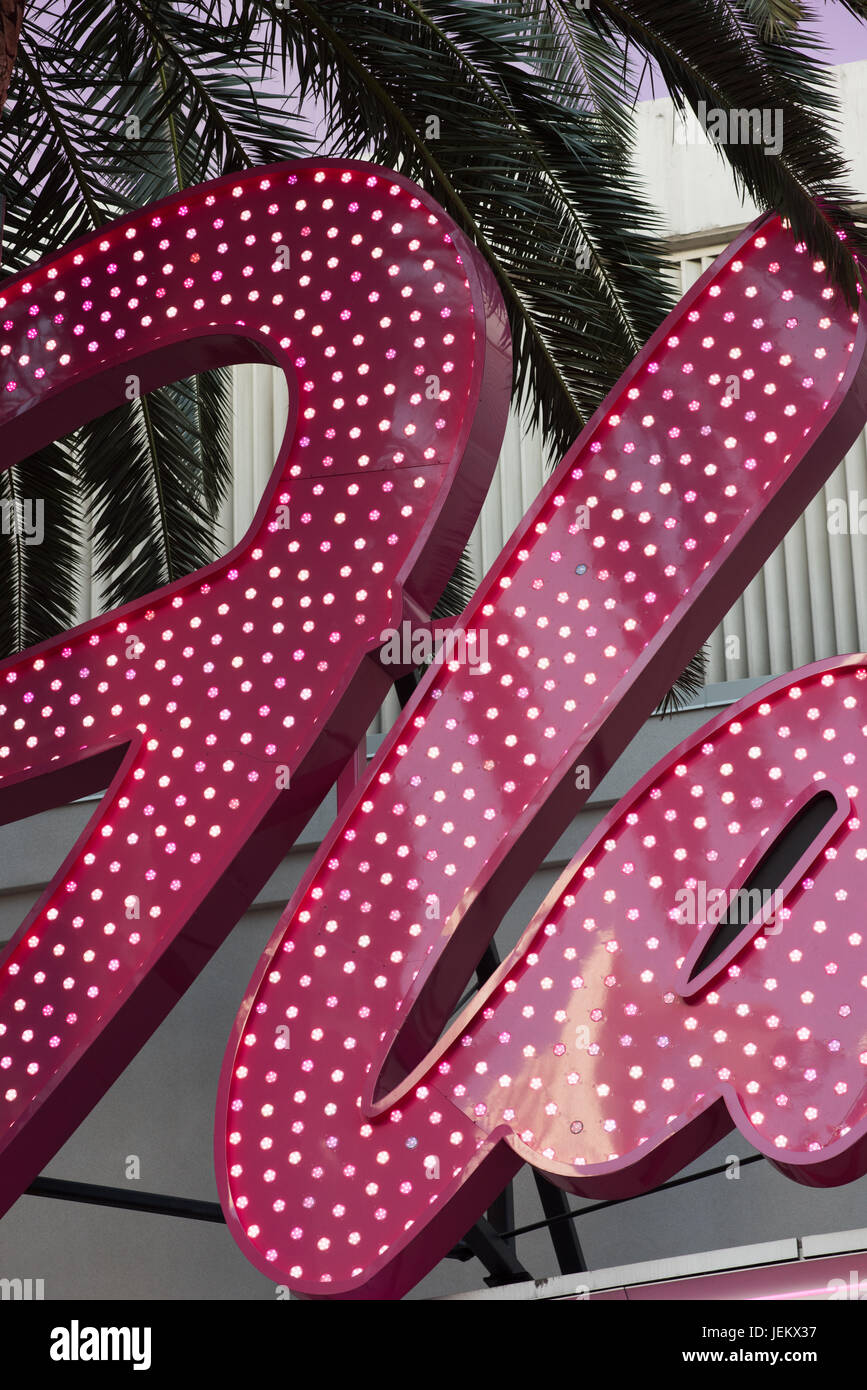 Detail of Flamingo sign on the Linq Promenade near the Las Vegas Strip Stock Photo