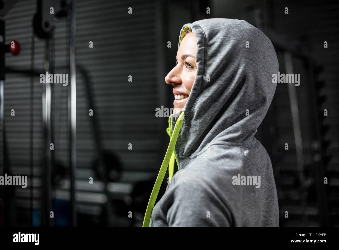 Portrait of woman wearing hood Stock Photo Alamy