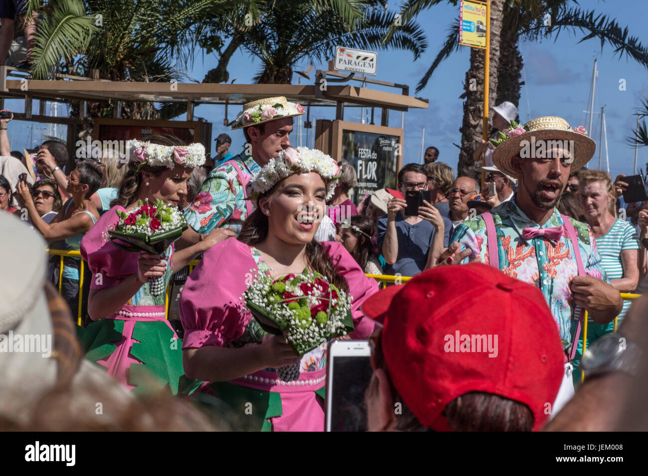 Floats at the 2017 Madeira Flower Festival held in Funchal, Portugal. Stock Photo