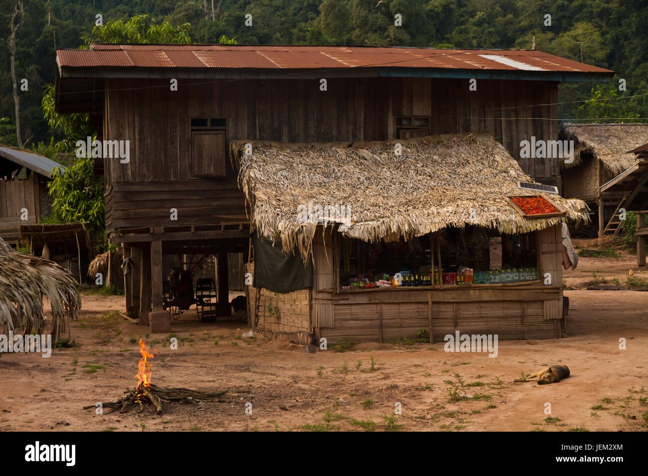 little shop in traditional village laos Stock Photo