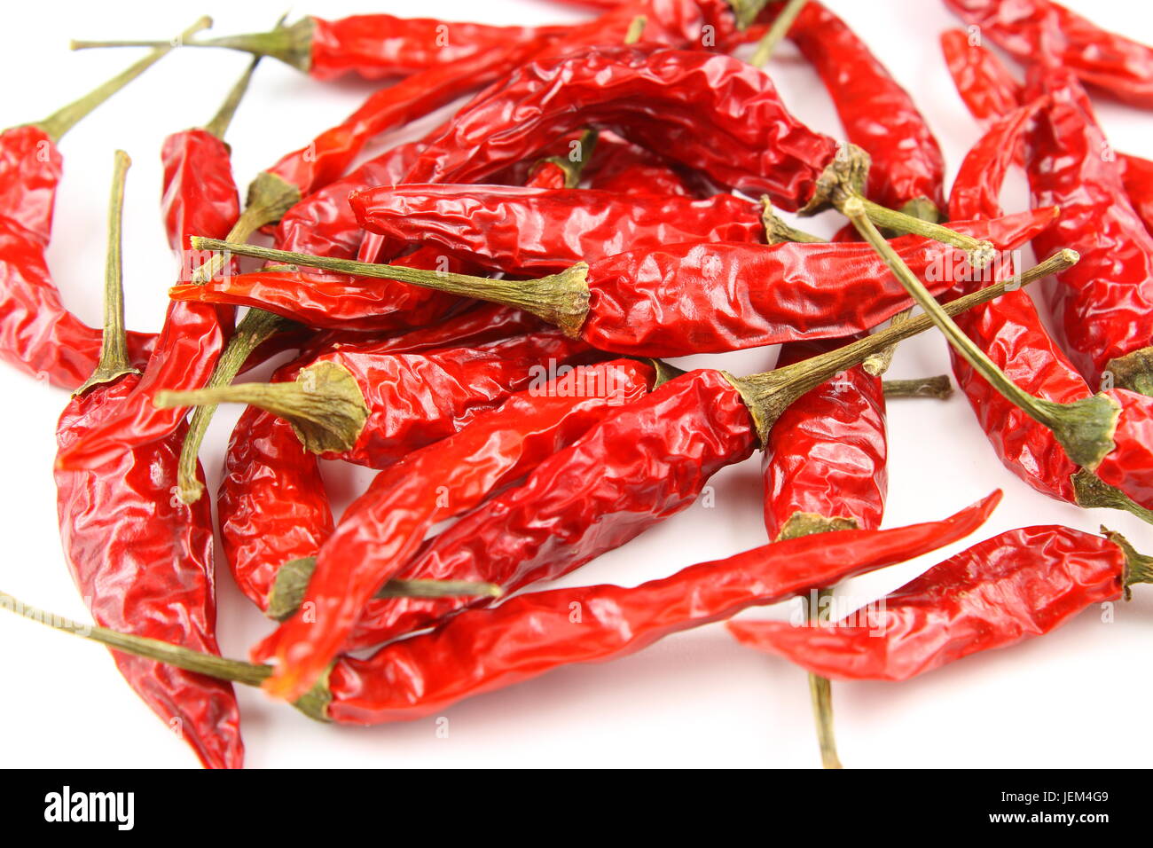 dried thai chili peppers isolated on a white background as a food