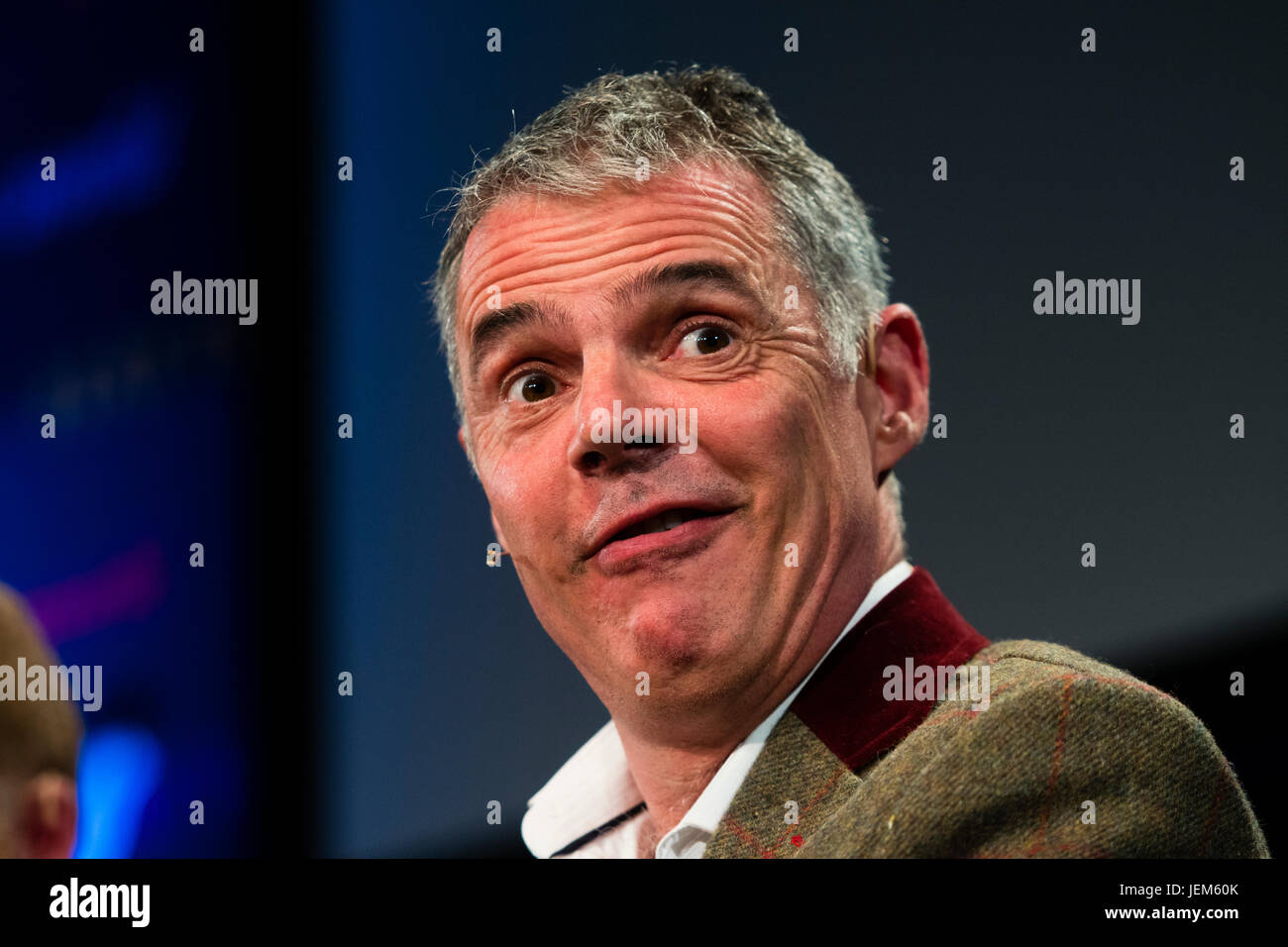 Peter Jukes, English author, screenwriter, playwright, literary critic and blogger.,   at the 2017 Hay Festival of Literature and the Arts, Hay on Wye, Wales UK Stock Photo