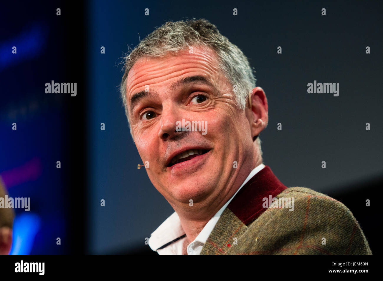 Peter Jukes, English author, screenwriter, playwright, literary critic and blogger.,   at the 2017 Hay Festival of Literature and the Arts, Hay on Wye, Wales UK Stock Photo