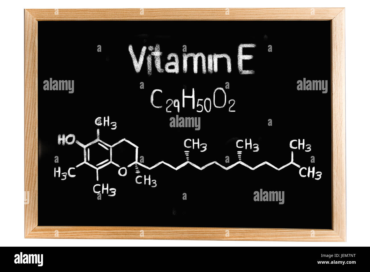 Blackboard with the chemical formula of Vitamin E Stock Photo