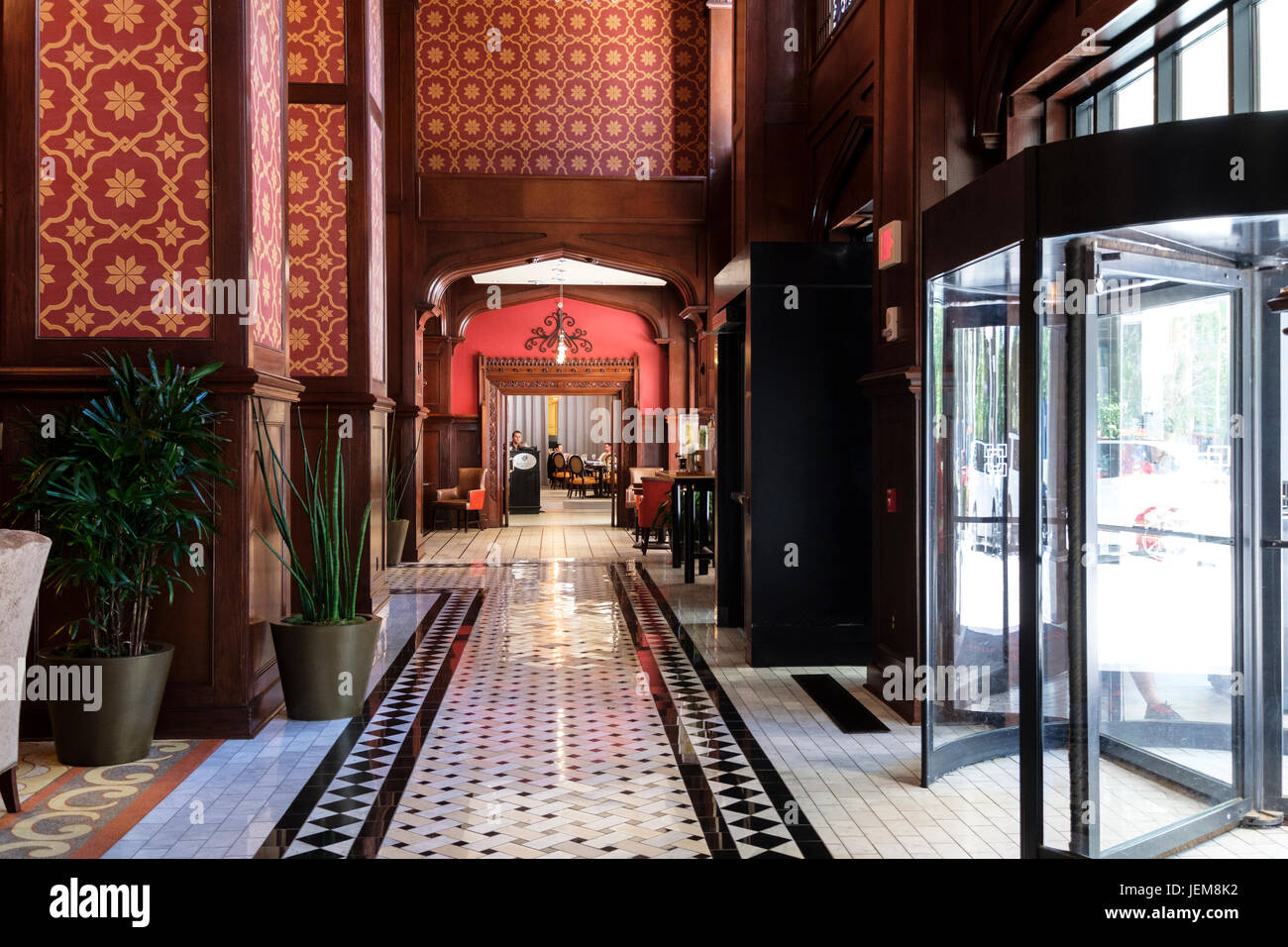 Revolving Door Opening Onto Skirvin Hilton Hotel And Looking Down
