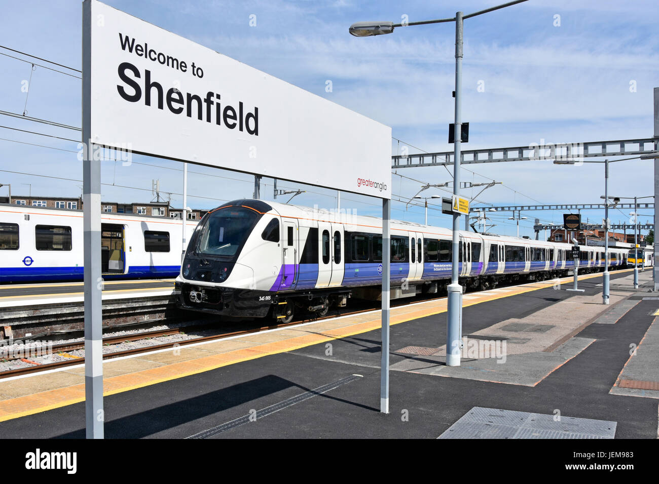 New tfl rail Crossrail class 345 train on Elizabeth Line on passenger all station service arrive Shenfield Essex from London Liverpool St 26/06/17 Stock Photo