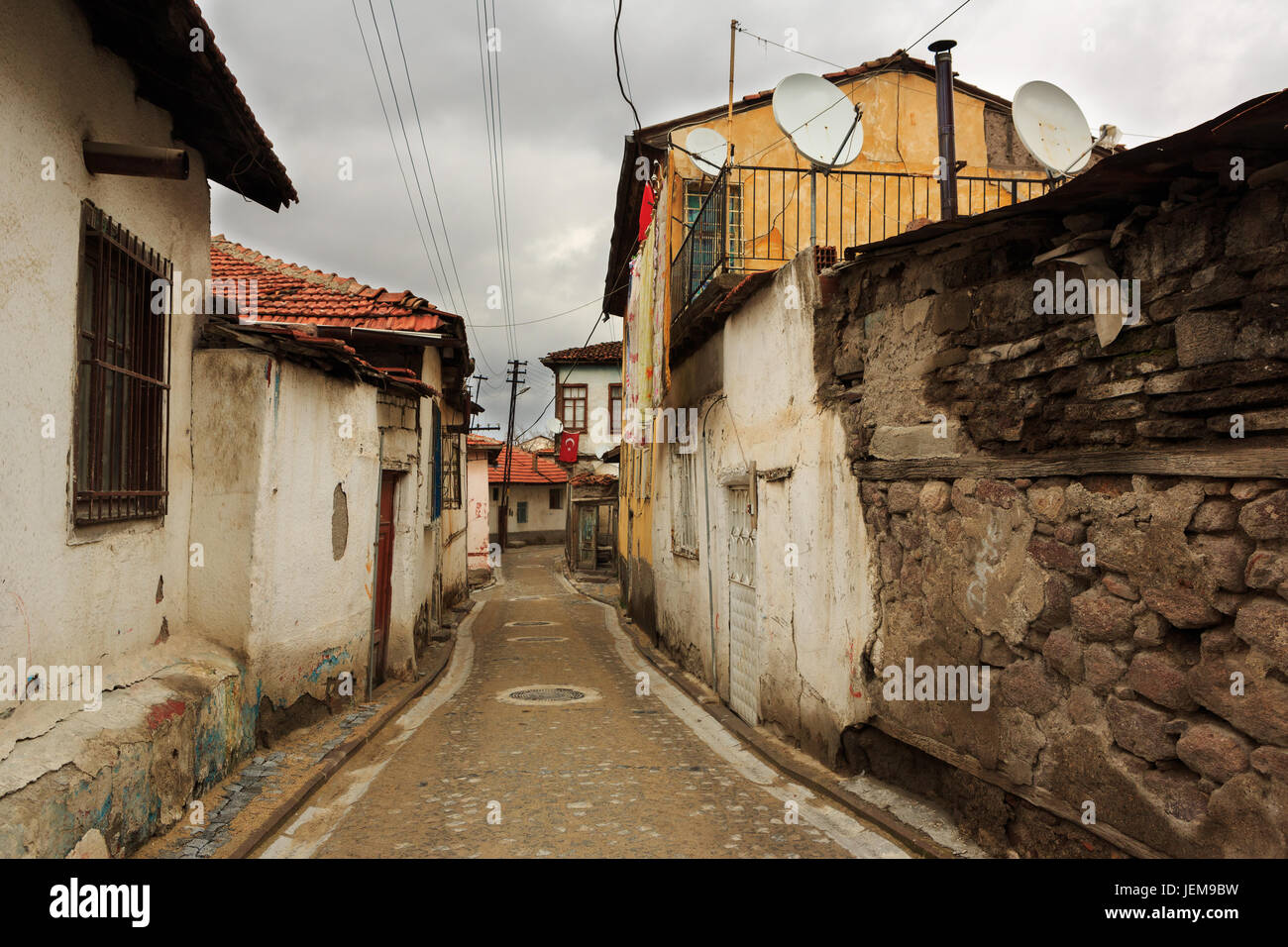 Narrow streets and historical houses in the old town of Ankara City, Turkey Stock Photo
