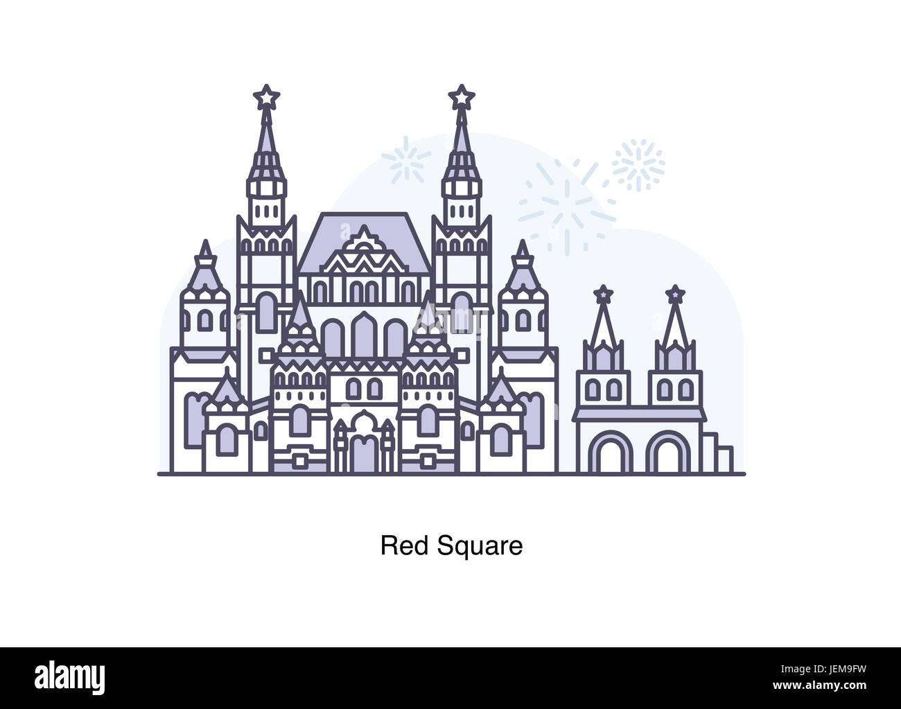 Vector line illustration of Red Square (Krasnaya ploshchad) , Moscow, Russia. Stock Vector