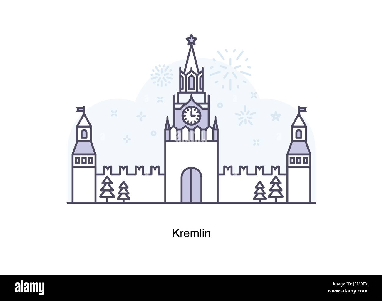 Vector line illustration of Kremlin, Moscow, Russia Stock Vector