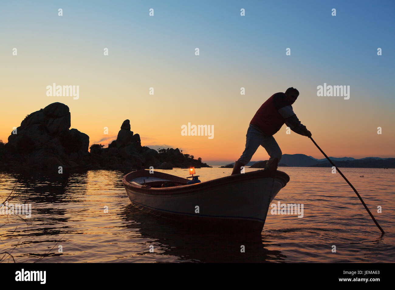 Lake Bafa near Bodrum, Mugla. The lake and the fishing boats in a very tranquil scene. The region is the culture and nature rich national park Stock Photo