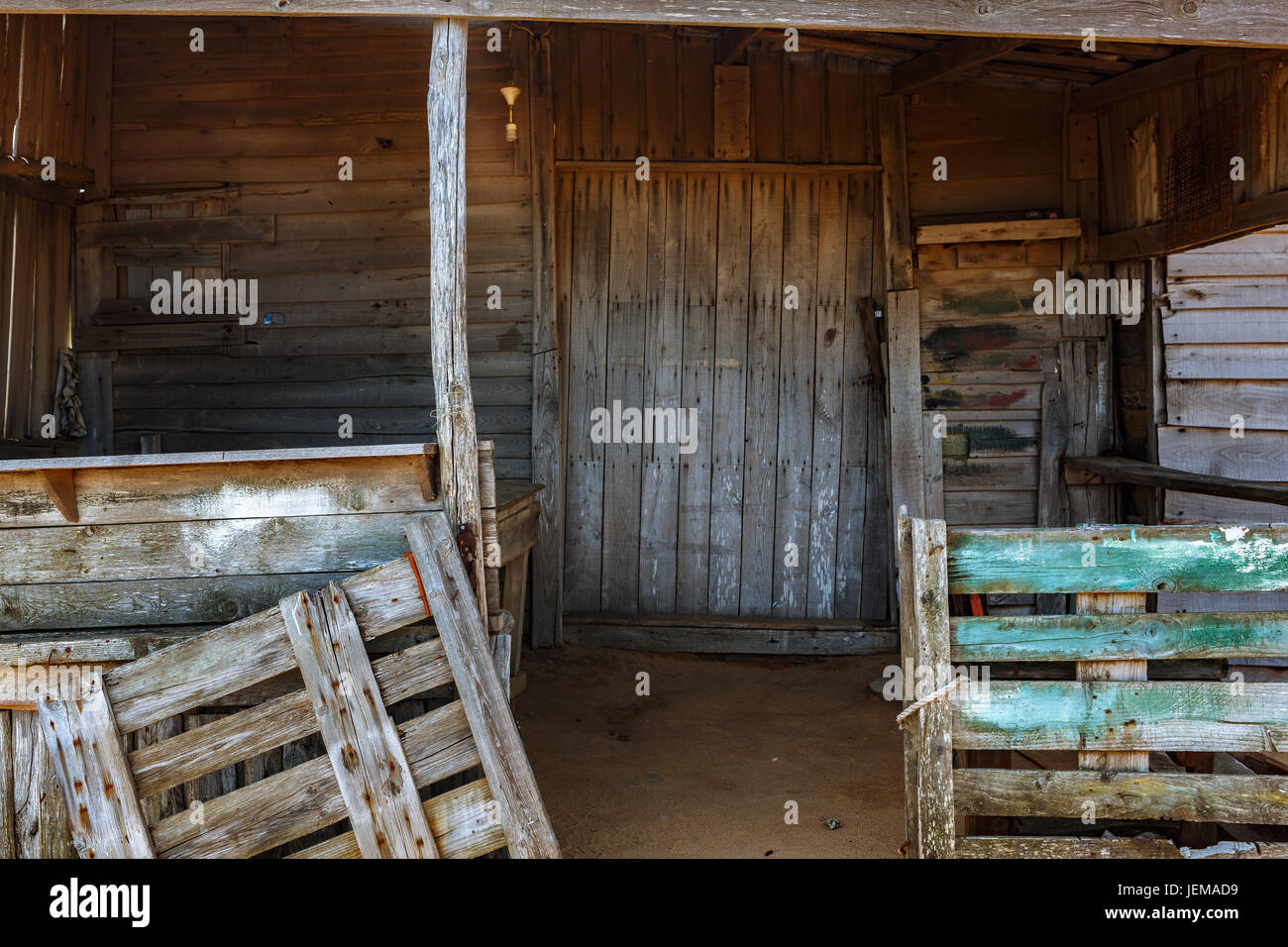 texture and patterns as a background of the entrance of old wooden cottage Stock Photo