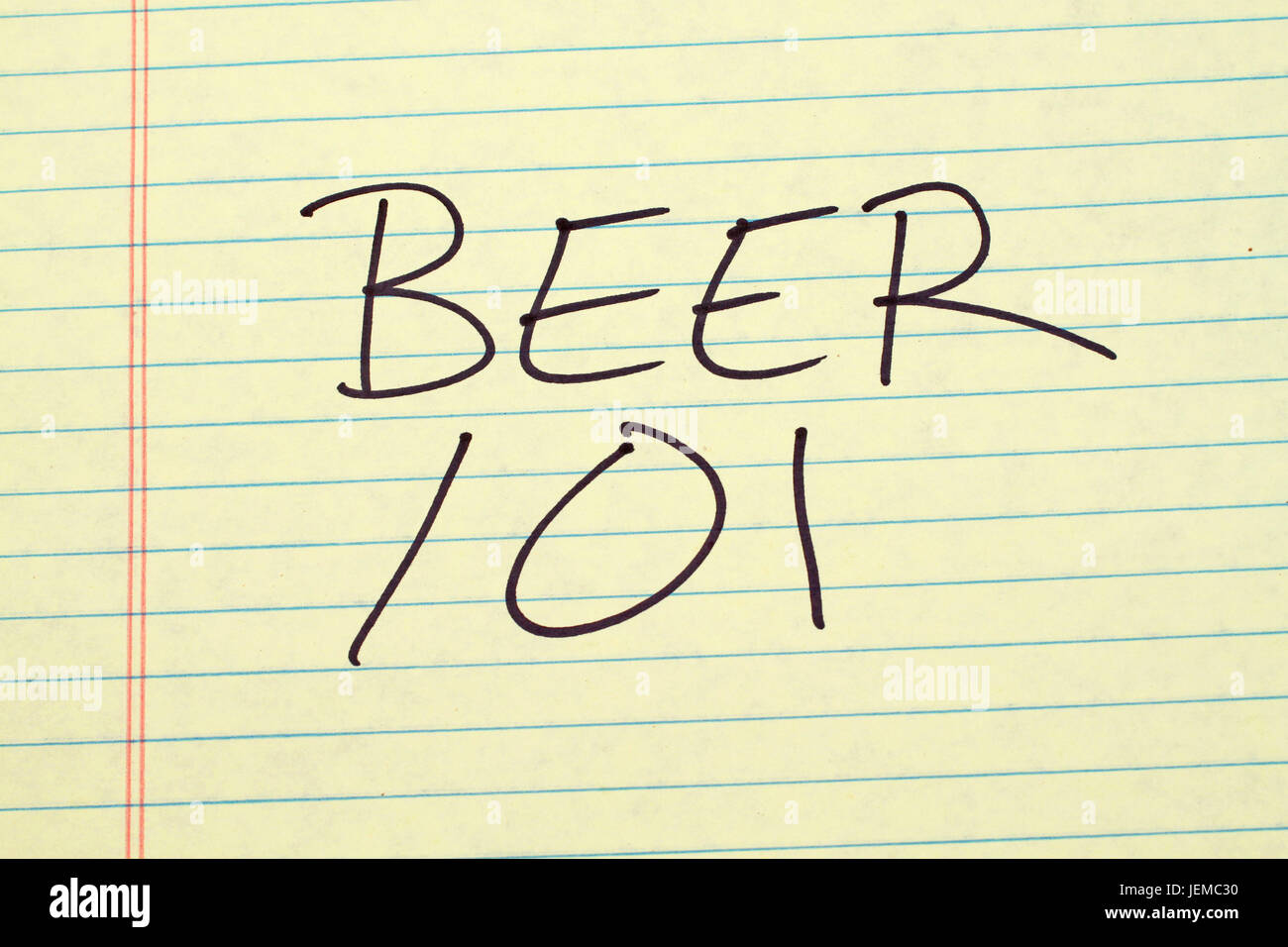The words 'Beer 101' on a yellow legal pad Stock Photo