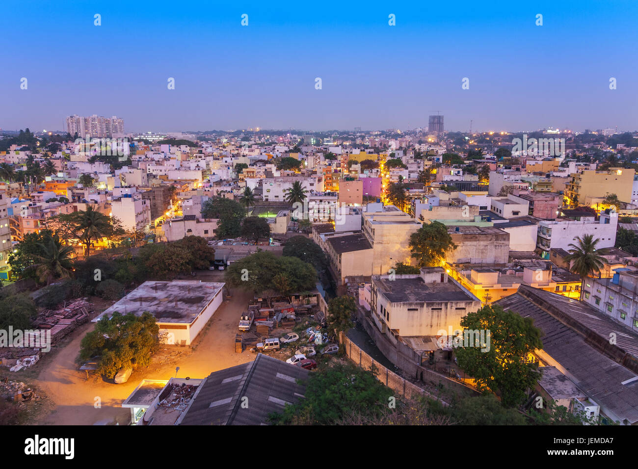 Bangalore city skyline in resident zone at night, Bangalore, India Stock Photo