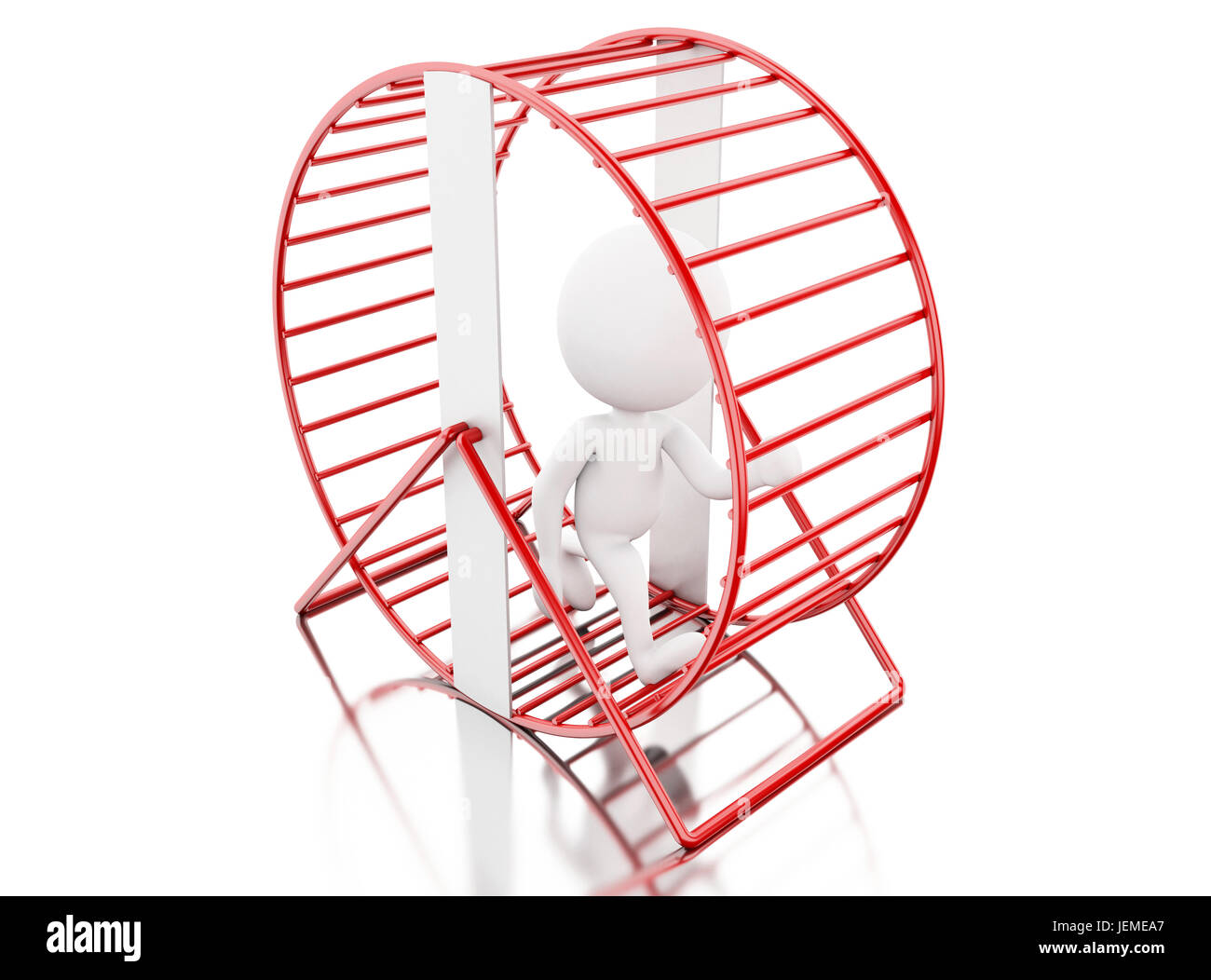 3d illustration. White people running in a hamster wheel. Isolated white background Stock Photo