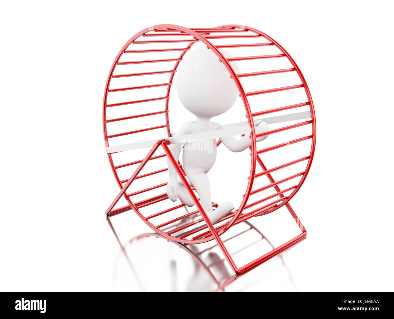 3d illustration. White people running in a hamster wheel. Isolated white background Stock Photo