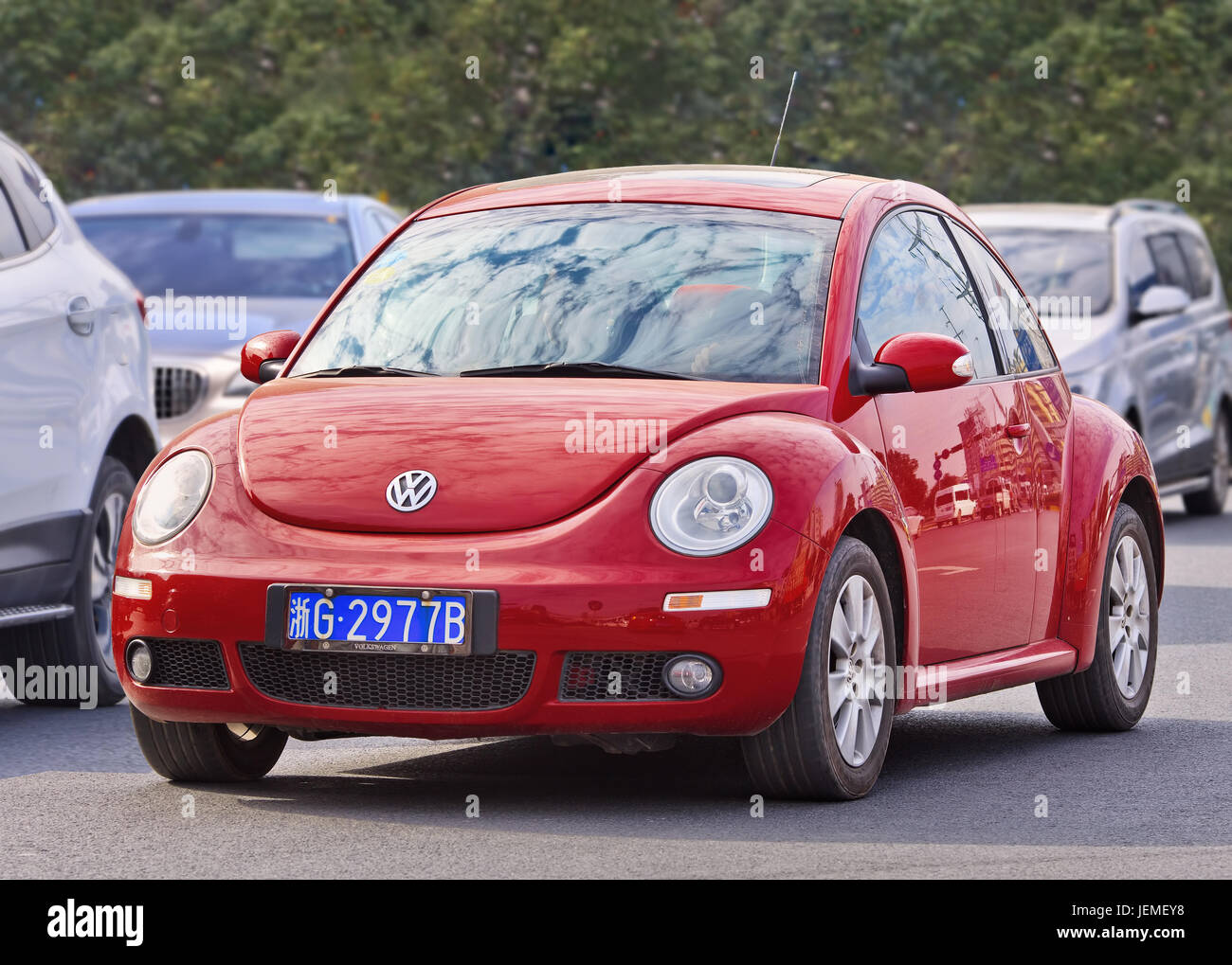 Red Volkswagen Beetle. China is the place where VW CEO Matthias Mueller can enjoy a brief respite from its recent diesel emissions scandal. Stock Photo